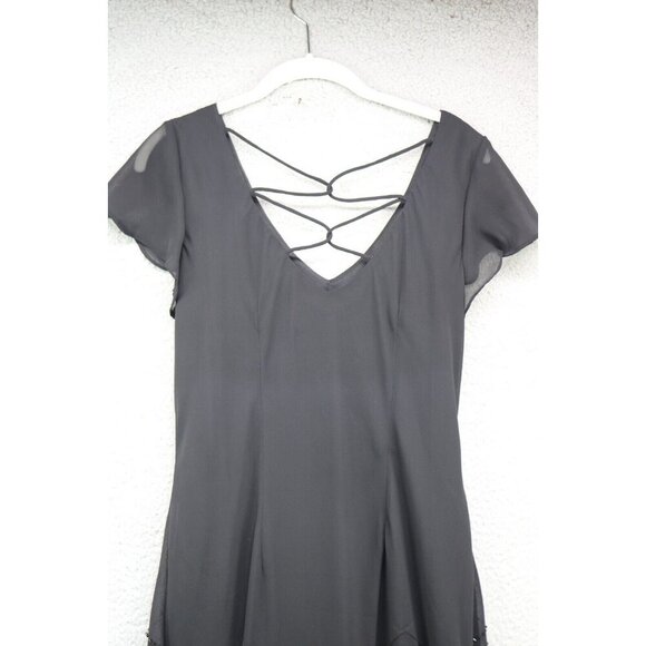 SL Fashions Vtg. Chiffon Beaded Midi Dress-Size 12-Dark Romantic-Fairycore - Picture 10 of 13